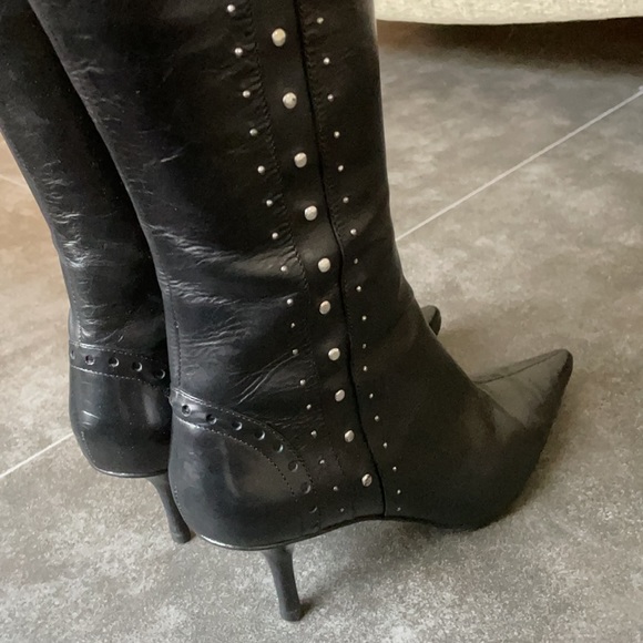 Michael Kors Studded Black Leather Tall Boot Size 7.5 - Picture 6 of 9